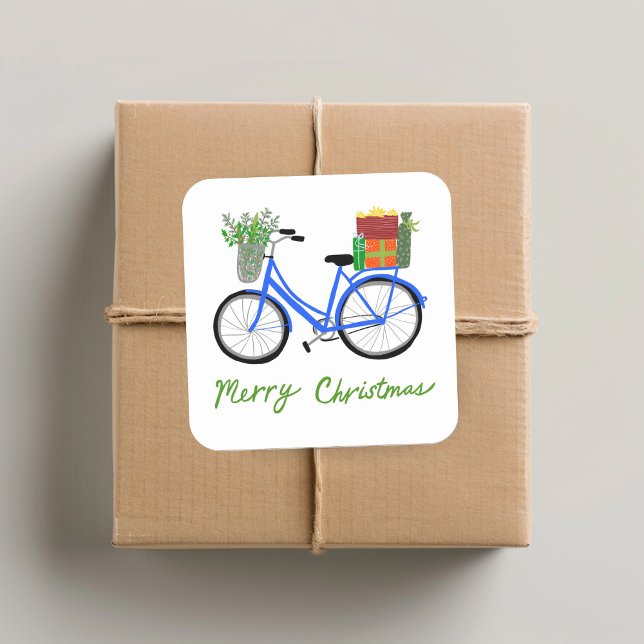Sticker Carré Adorable Vélos de Noël Vacances cadeaux de Noël (Adorable Christmas Bicycle Holiday Xmas Gifts Square Sticker
)