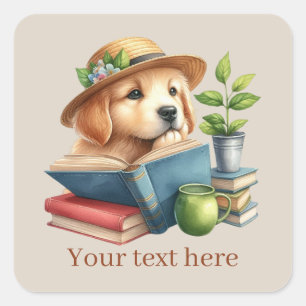 Sticker Carré adorateurs de chiots mignons ajouter du texte