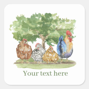 Sticker Carré adorateurs de poulets mignons ajouter du texte
