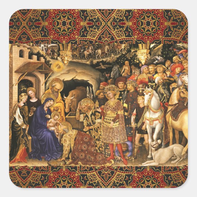Sticker Carré ADORATION DE MAGI Gentile Da Fabriano, Noël (Devant)