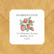 Adresse de retour de fraise rouge à main vintage