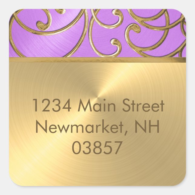 Sticker Carré Adresse de retour Elegant Orchidée Purple Gold Fil (Devant)
