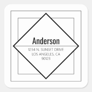 Sticker Carré Adresse de retour géométrique blanc et noir modern