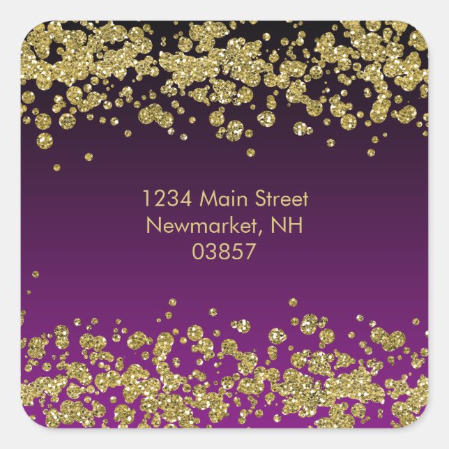 Sticker Carré Adresse de retour Gold Glitt Bordure (Devant)