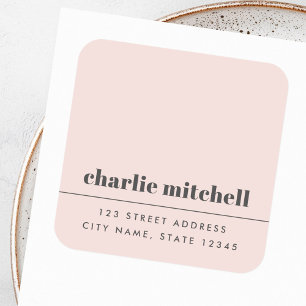 Sticker Carré Adresse de retour minimaliste moderne rose pâle