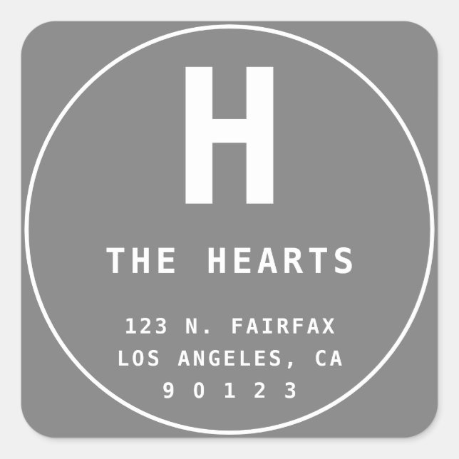 Sticker Carré Adresse de retour modifiable avec Monogramme | Gri (Devant)