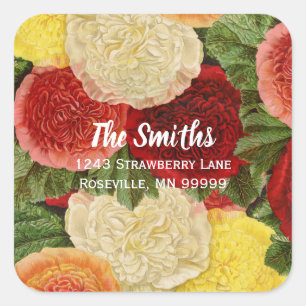 Sticker Carré Adresse de retour Vintage Rouge Blanc Rose Jaune R