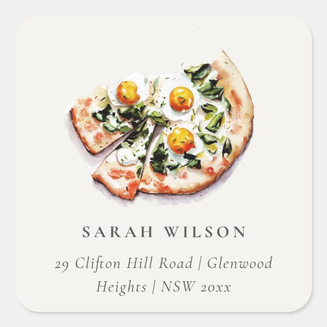 Sticker Carré Adresse du Baby shower de pizza de livraison spéci (Devant)