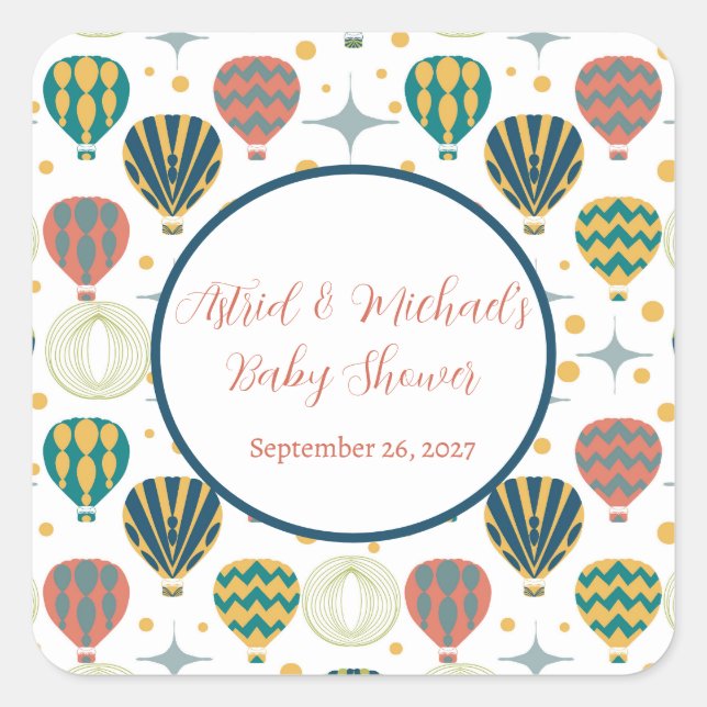 Sticker Carré Adventure Await Hot Air Baby shower (Devant)