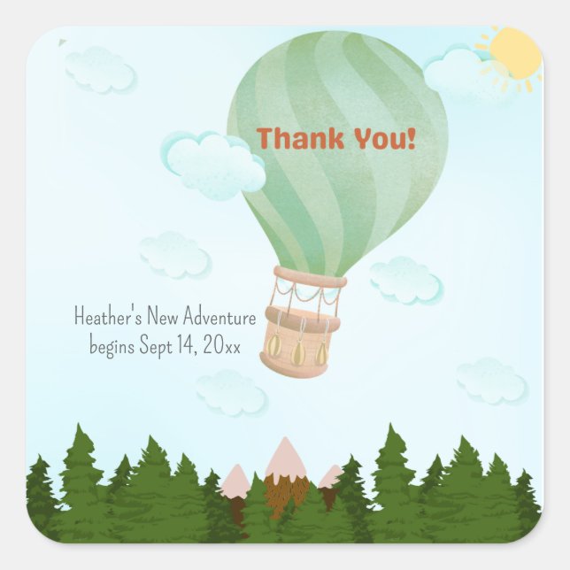 Sticker Carré Adventure Await Hot Air Balloon (Devant)