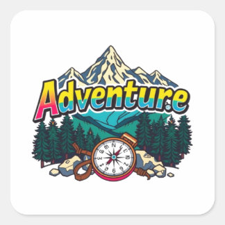 Sticker Carré Adventure Mountain – Outdoor Hiking Nature Design 