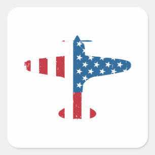Sticker Carré Aéronef avion USA Drapeau Vétérinaire Cadeau de pi