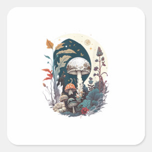 Sticker Carré Aesthetic Goblincore Cottagecore Champignon Botani