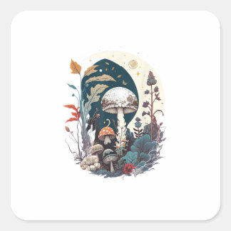 Sticker Carré Aesthetic Goblincore Cottagecore Champignon Botani