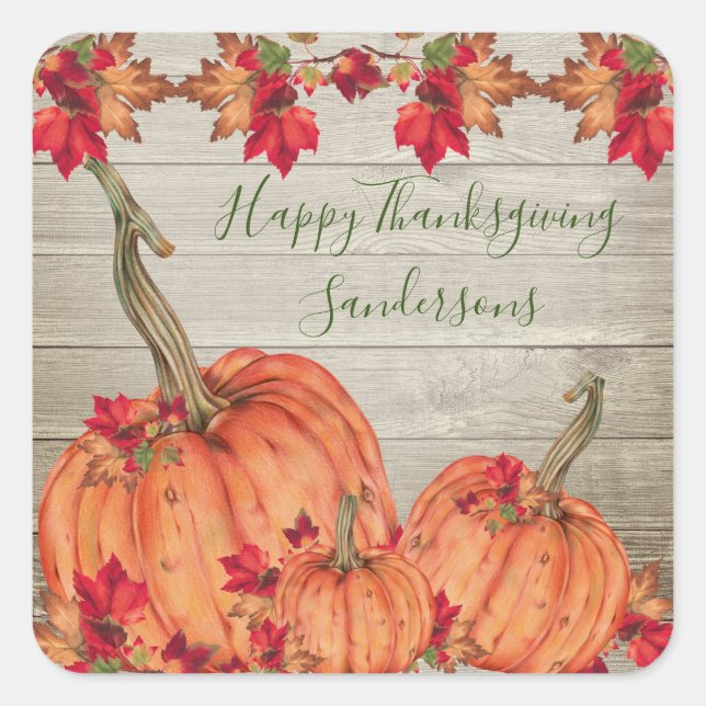 Sticker Carré Affaire Leaves de Rustic Wood Autumn Orange Pumkin (Devant)