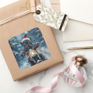 Sticker Carré Affenpinscher Chien équitation Moto Noël