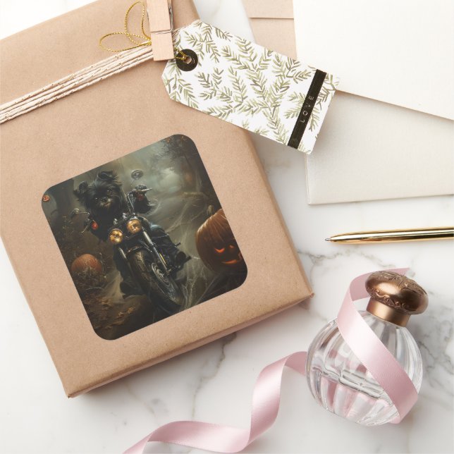 Sticker Carré Affenpinscher équitation moto Halloween effrayant (Cadeaux)