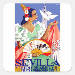 Sticker Carré Affiche 1952 juste de Séville Espagne avril