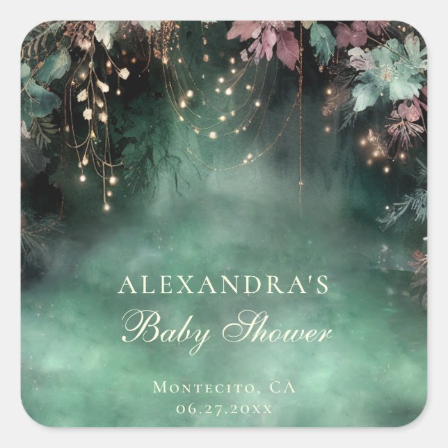 Sticker Carré Affiche de bienvenue Baby shower en arc forestier  (Devant)