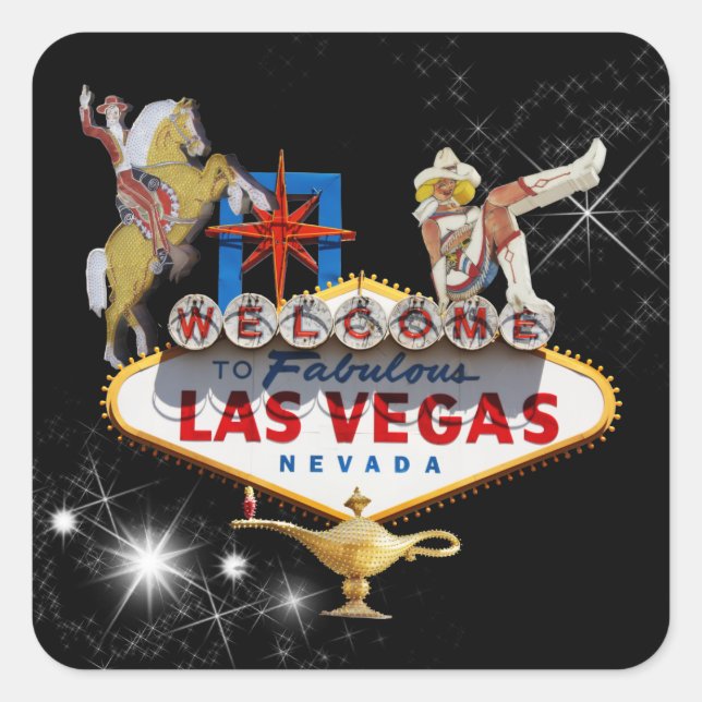 Sticker Carré Affiche de bienvenue Las Vegas Sur Arrière - plan  (Devant)