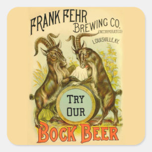 Sticker Carré Affiche de bière Bock vintage : Antique Goat Saloo