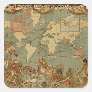 Sticker Carré Affiche de la carte du monde de l'Empire britanniq