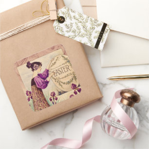 Sticker Carré Affiche de Pâques Art Nouveau vintage – Belle Époq