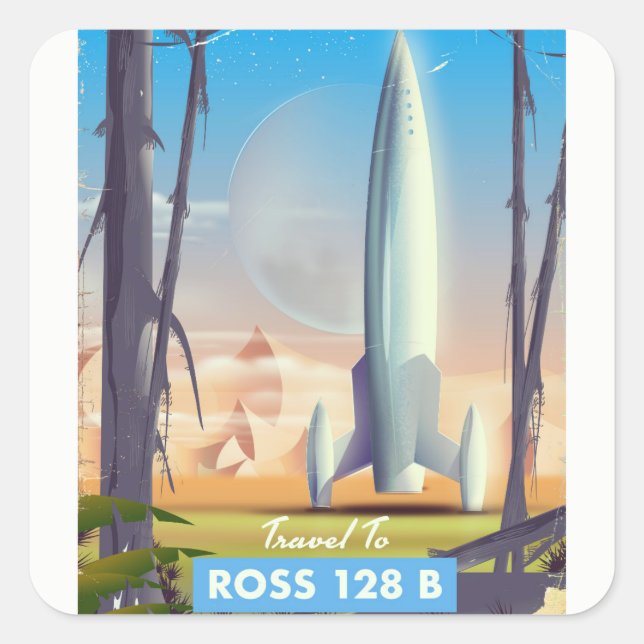 Sticker Carré Affiche de science-fiction de Ross 128 B (Devant)