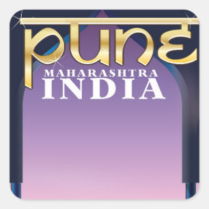 Sticker Carré Affiche de vacances à Pune, Maharashtra Inde