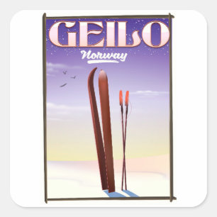 Sticker Carré Affiche de voyage à ski Geilo, Norvège