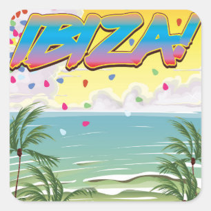 Sticker Carré Affiche de voyage de la fête de plage d'Ibiza