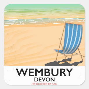 Sticker Carré Affiche de voyage de la plage de Wembury Devon