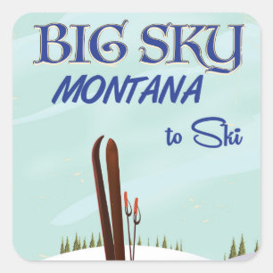 Sticker Carré Affiche de voyage de ski à Big Sky, Montana