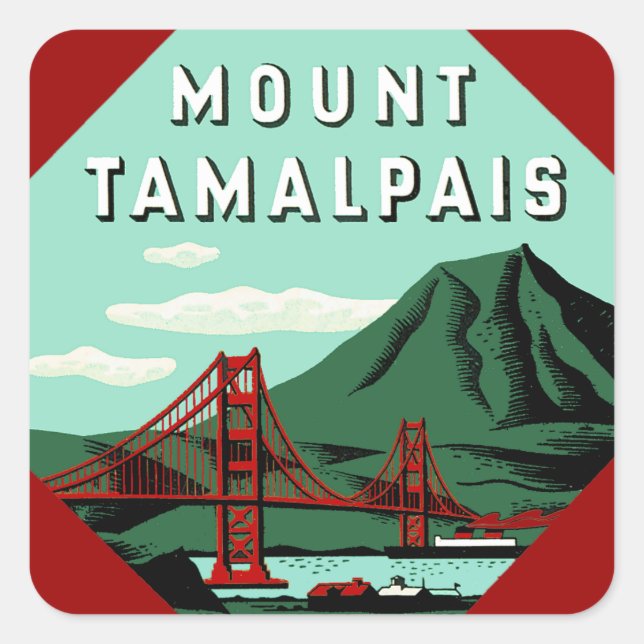 Sticker Carré Affiche de voyage du mont Tamalpais (Devant)