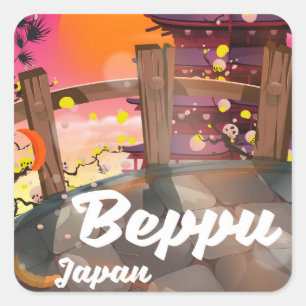 Sticker Carré Affiche de voyage japonaise Beppu