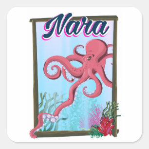 Sticker Carré Affiche de voyage Nara Japan Squid