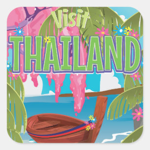 Sticker Carré Affiche de voyage vintage amusante en Thaïlande