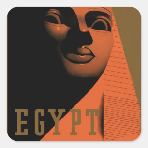 Sticker Carré Affiche de voyage vintage avec Sphinx, Égypte, Afr