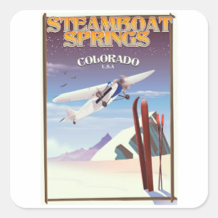 Sticker Carré Affiche de voyage vintage de Steamboat Springs col