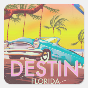 Sticker Carré Affiche de voyage vintage Destin Floride États-Uni