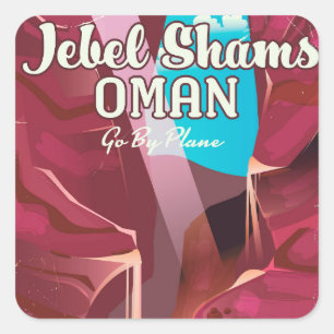 Sticker Carré Affiche de voyage vintage Jebel Shams, Oman.