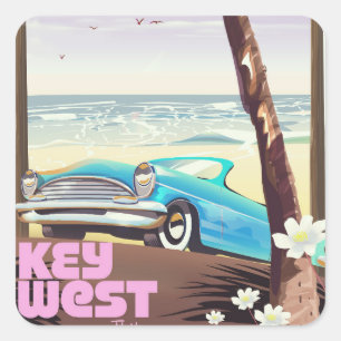 Sticker Carré affiche de voyage vintage key west florida