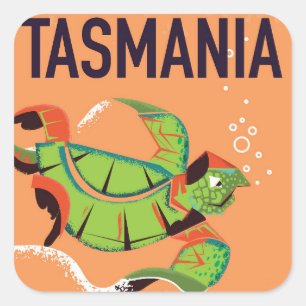 Sticker Carré Affiche de voyage vintage Tasmanie.