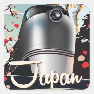Sticker Carré Affiche de voyage vintage Train Japon.
