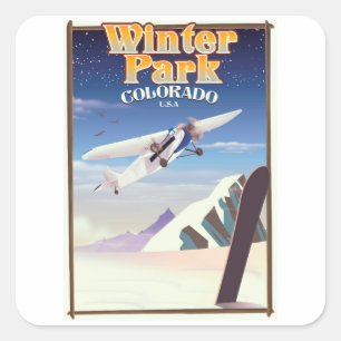 Sticker Carré Affiche de voyage vintage Winter Park colorado