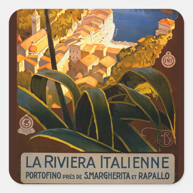Sticker Carré Affiche italienne Riviera Europe Italy Travel (Devant)