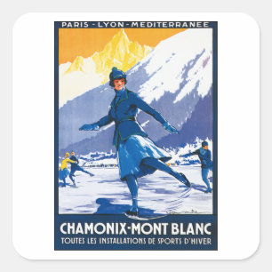 Sticker Carré Affiche vintage de Chamonix - de Mont Blanc