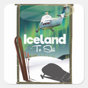Sticker Carré Affiche vintage de ski en Islande