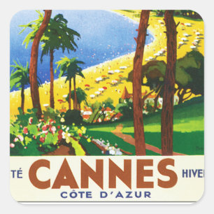 Sticker Carré Affiche vintage de voyage de Français de Cannes