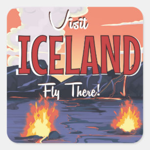 Sticker Carré Affiche vintage de voyage de l'Islande de visite